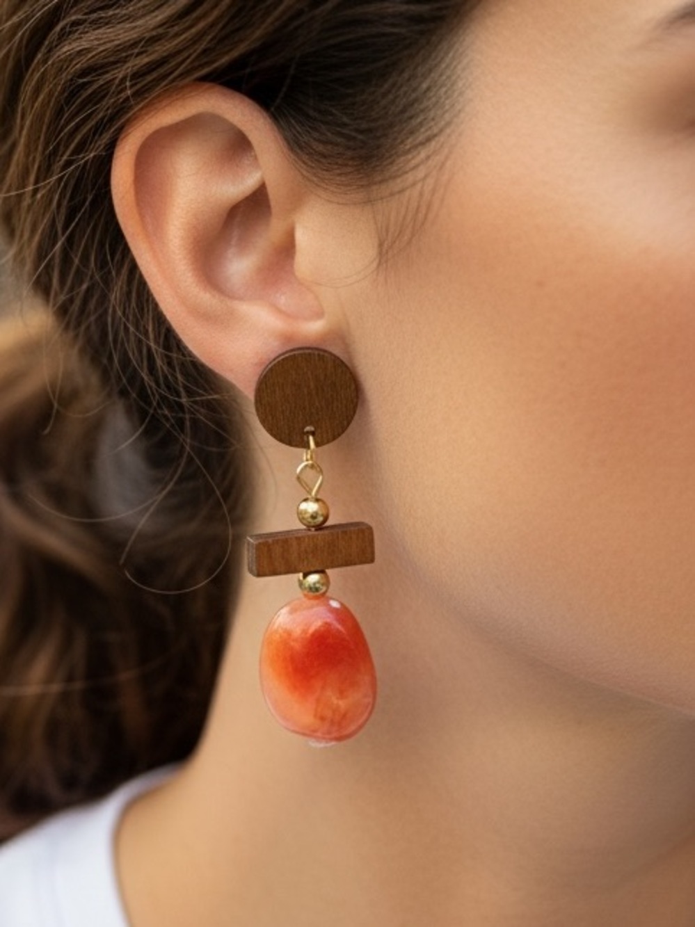 New Handcrafted Orange Stone Drop Earrings by